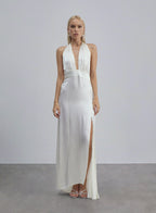 Piano Halterneck Maxi Silk Dress