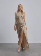 Piano Halterneck Maxi Silk Dress