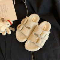 Double-buckle Fur Slippers