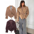 Suede slim jacket with waist straps