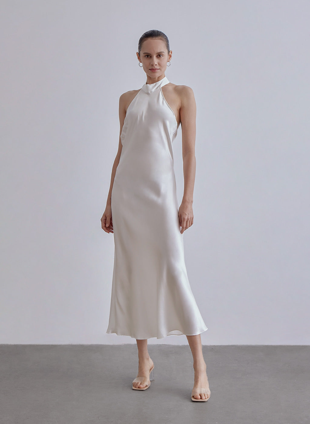 French Bow Halterneck Silk Maxi Dress