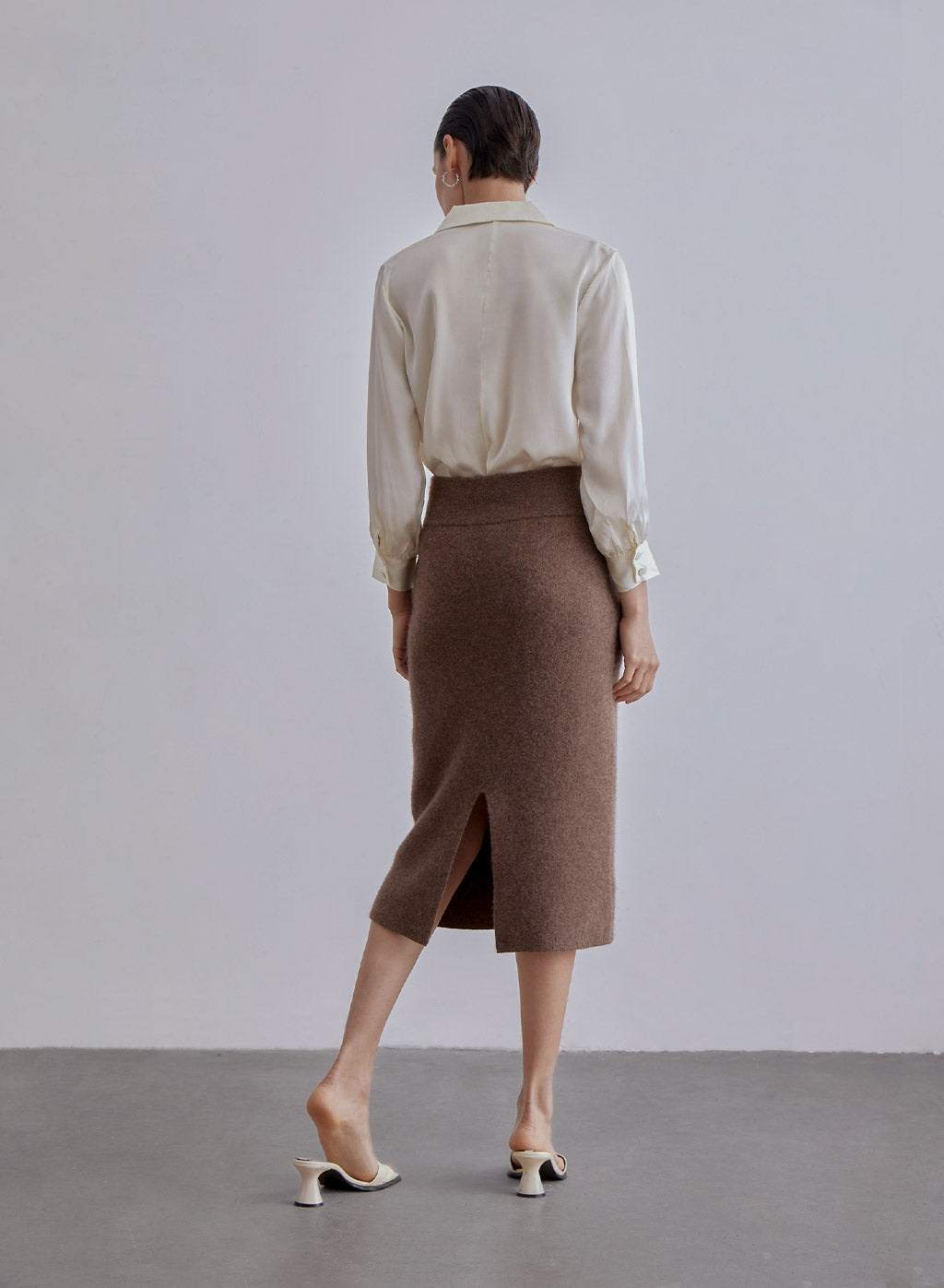 Yak Wool Midi Slit Skirt