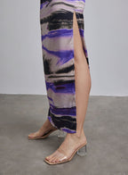 Marbled Cut-Out Silk Maxi Dress