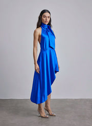 Halter Neck-Tie Hi-Low Silk Midi Dress – Nap Loungewear Dresses
