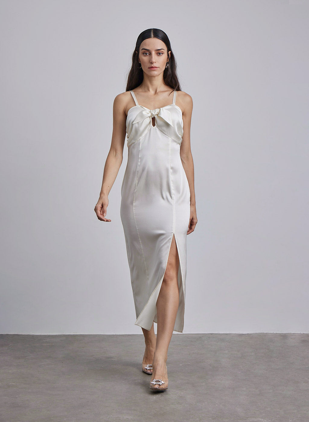 Daria Bow-Tie Silk Midi Dress