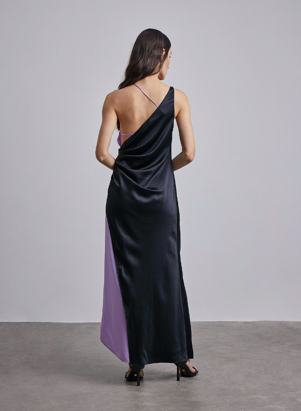 Color Contrast Wrap Silk Maxi Dress