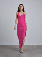 Sapphire Side Slit Silk Maxi Dress