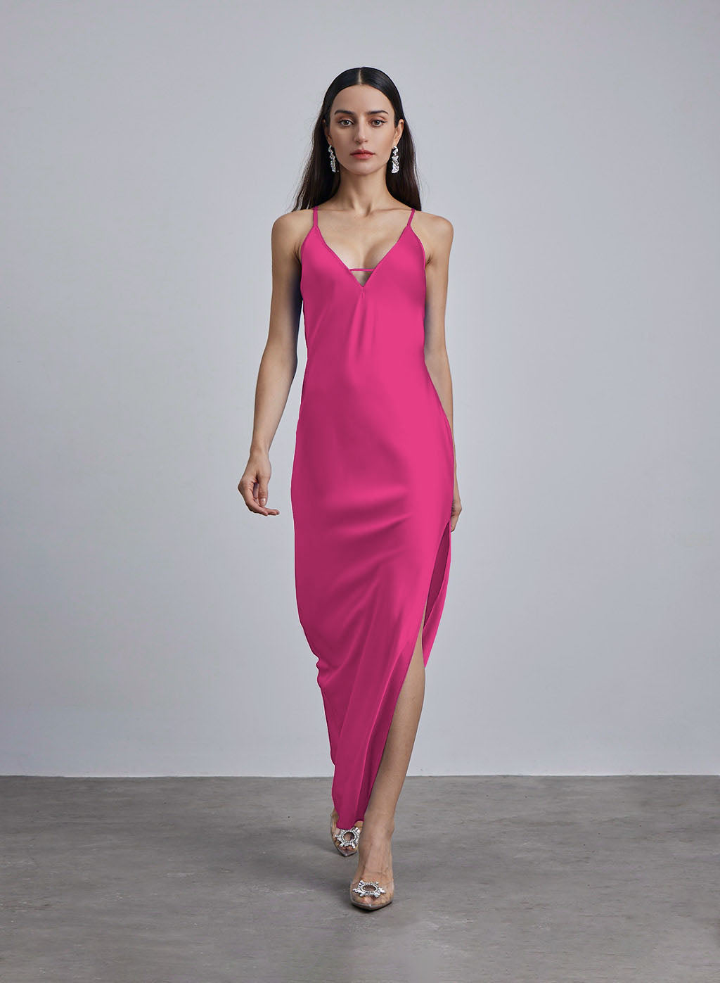 Sapphire Side Slit Silk Maxi Dress