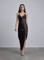 Sapphire Side Slit Silk Maxi Dress