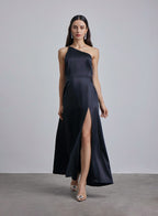 Wicked One Shoulder Silk Maxi Dress