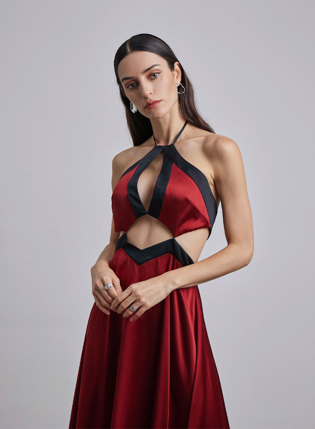 Vampire Cut-Out Silk Halter Dress