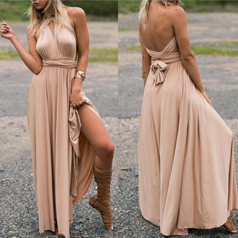 Multi-rope cross halter sexy bandage dress long dress dress