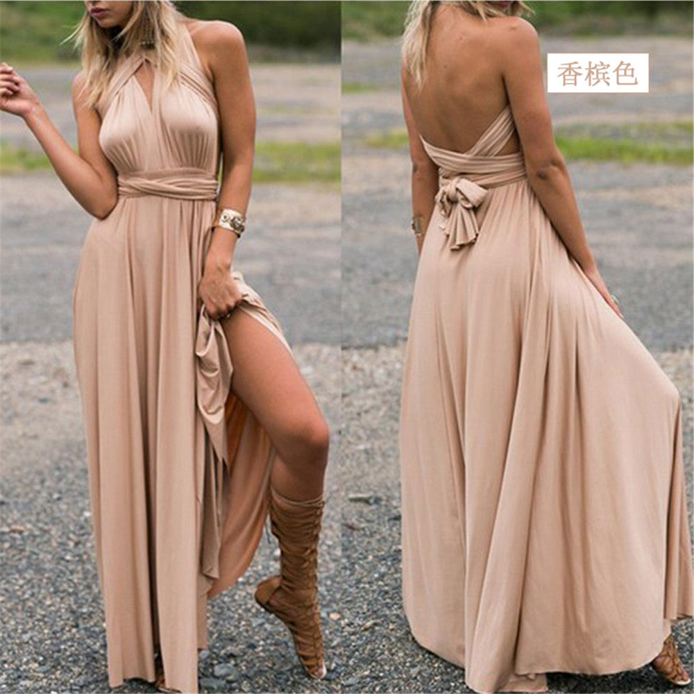 Multi-rope cross halter sexy bandage dress long dress dress