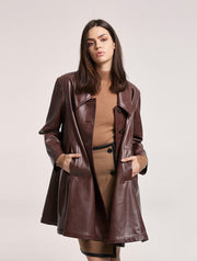 A-Line Buttoned Faux Leather Coat – Nap Loungewear Outerwear