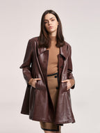 A-Line Buttoned Faux Leather Coat