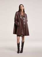 A-Line Buttoned Faux Leather Coat