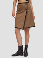 Button trim skirt - positive- chestnut