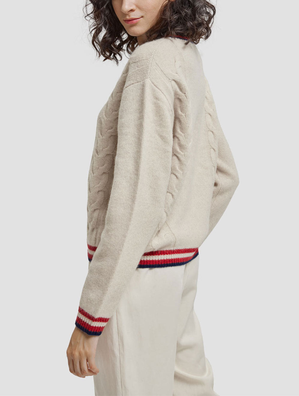 Cable Knitting Trimmed Sweater