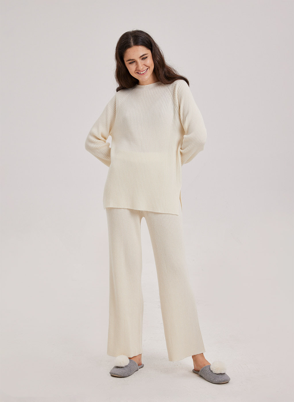 Cashmere Rib-Knit Crew Neck Pullover