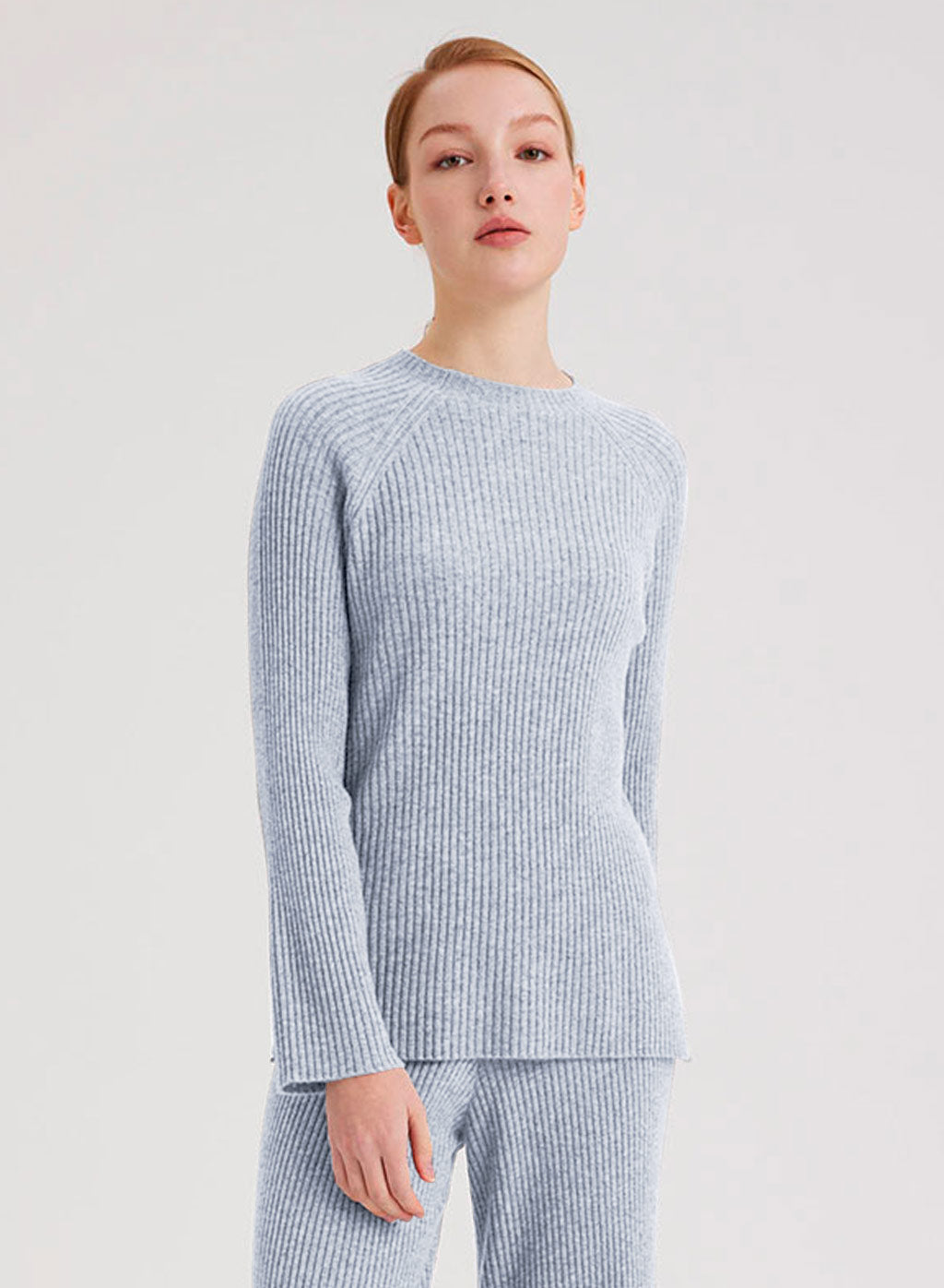 Cashmere Rib-Knit Crew Neck Pullover