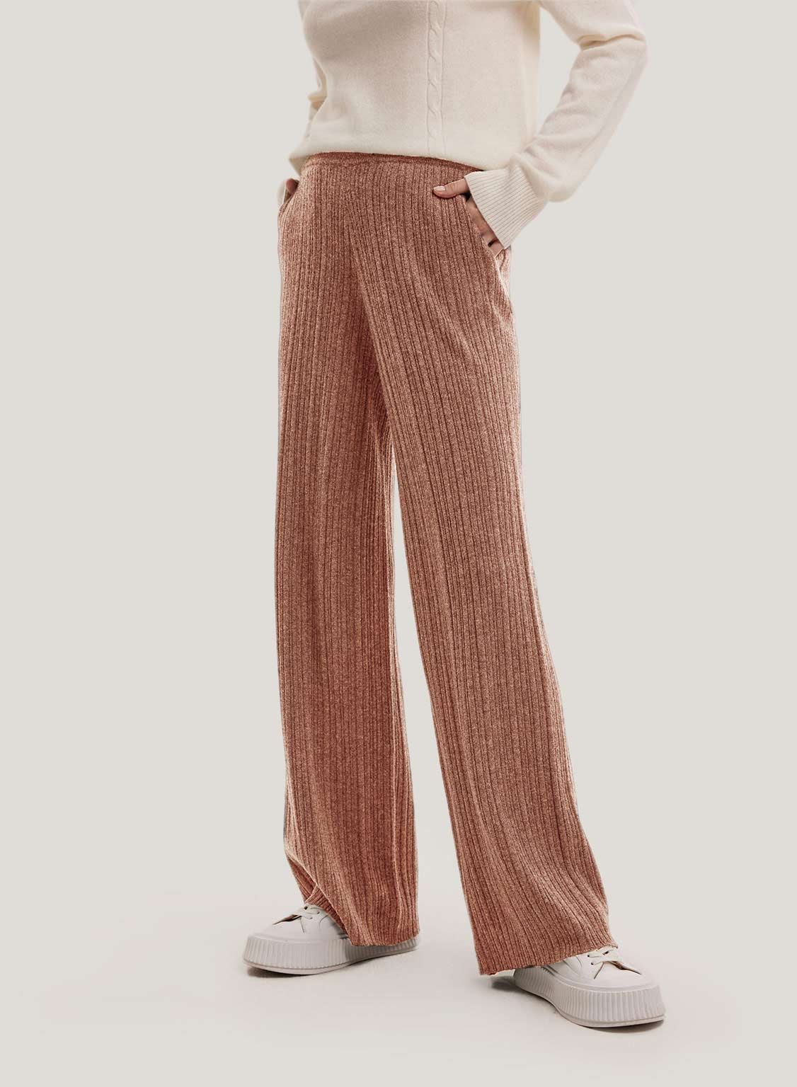 Cashmere-Wool Textured Pants