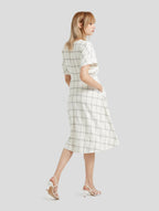 Checkered Short Sleeve Flared Dress