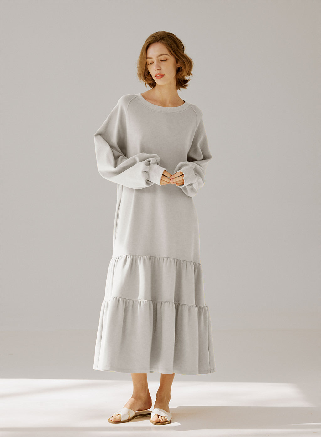 Crewneck Tiered Cotton Dress