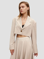 Cropped Lapel Collar Blazer - positive- beige
