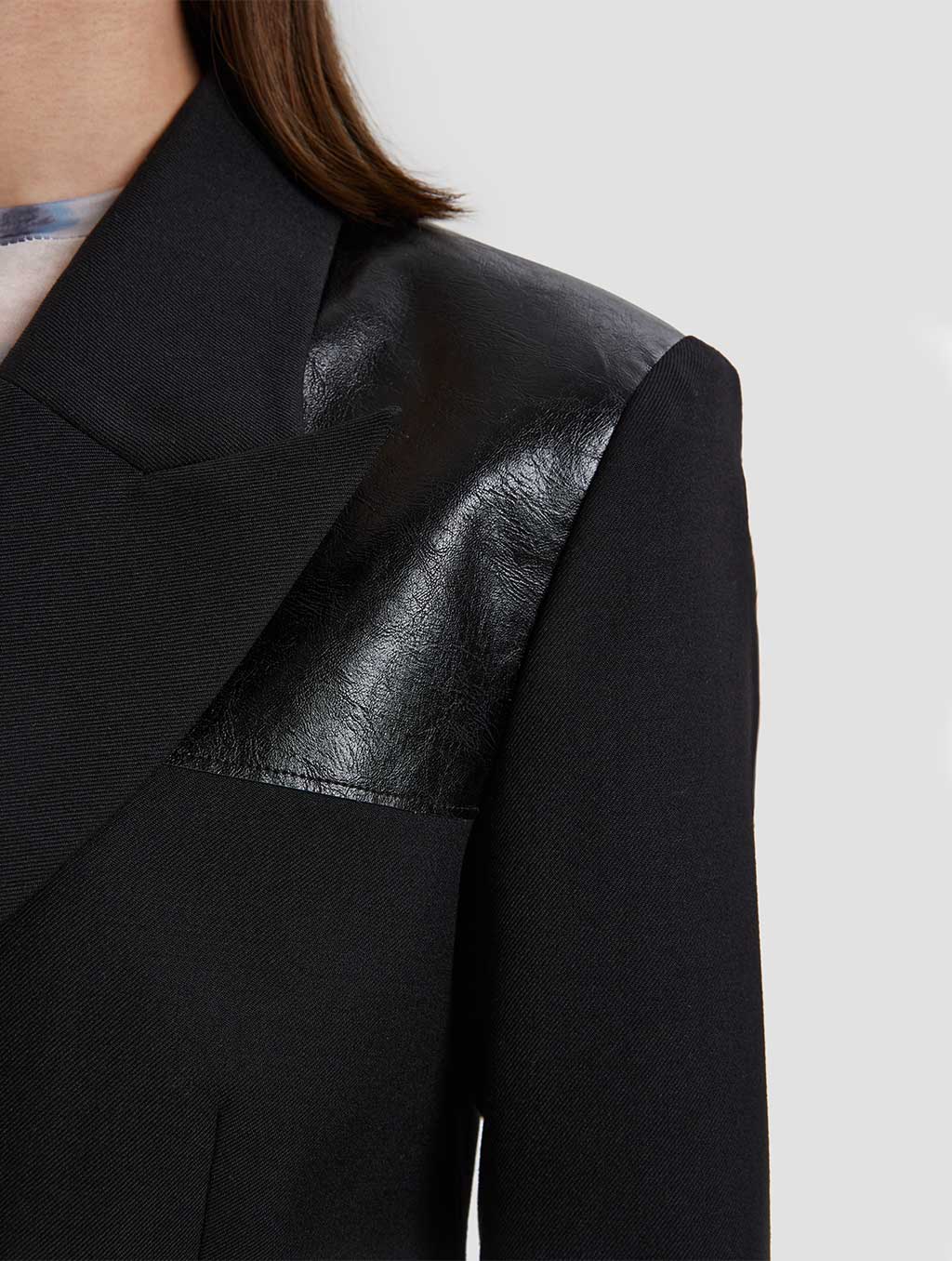 Double Breasted Hip Length Jacket- detail -black