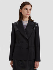 Double Breasted Hip Length Jacket- positive- black