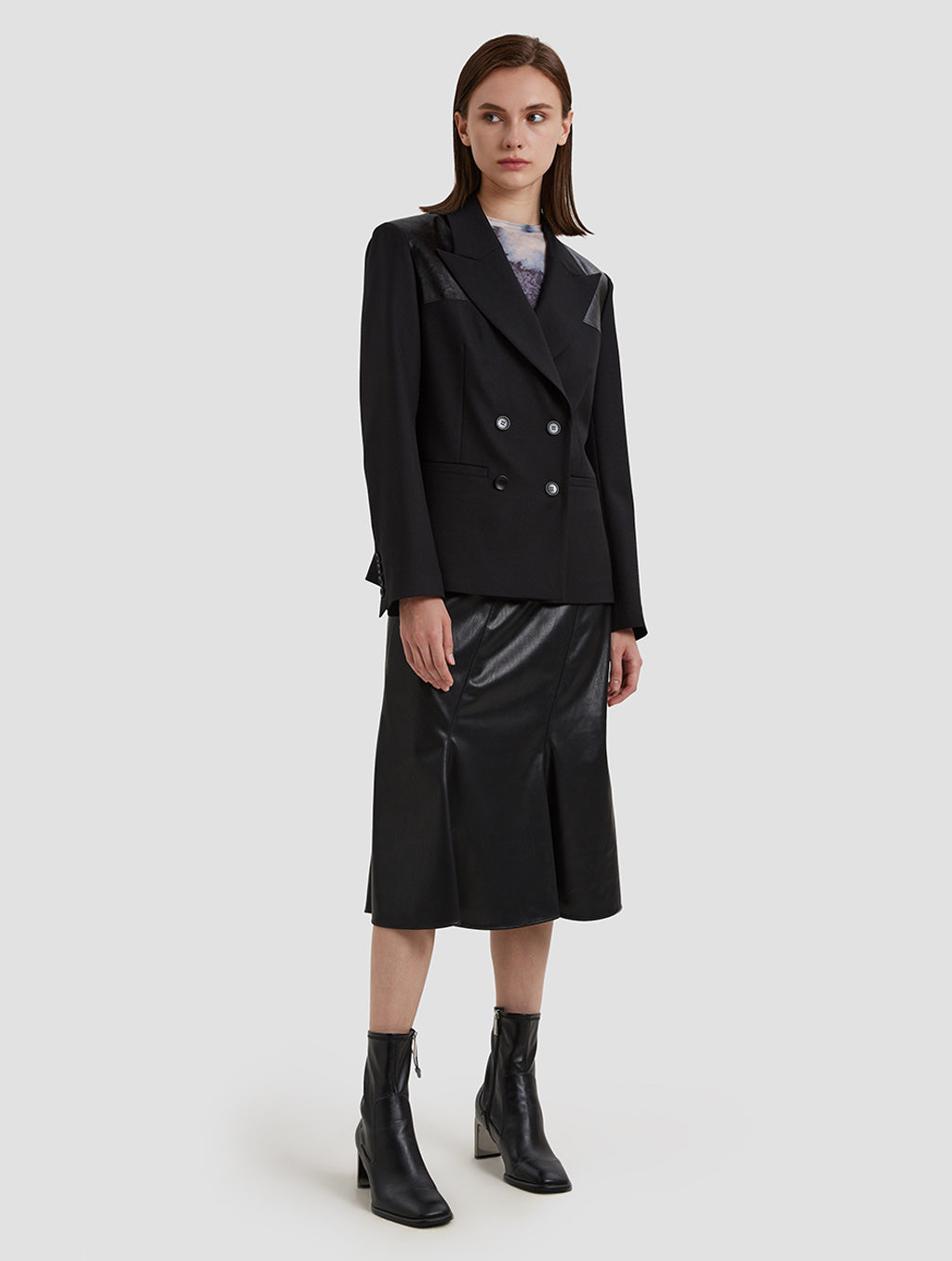 Double Breasted Hip Length Jacket- whole body -black