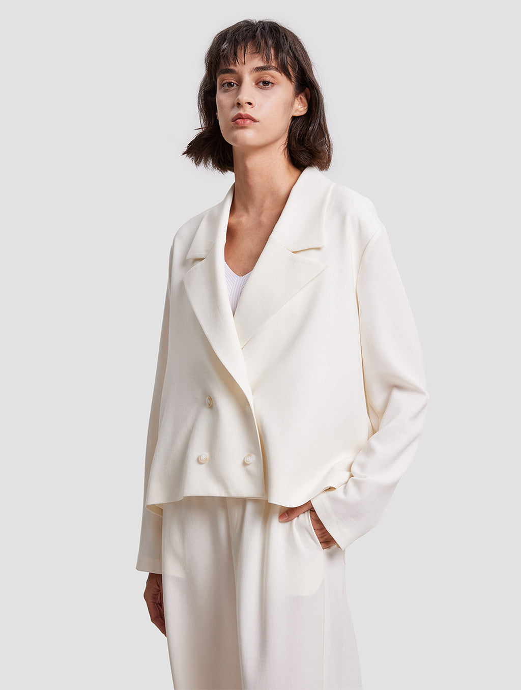 Double-Breasted Jacket - positive-natural white