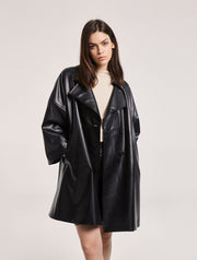 Double-Breasted Faux Leather Coat – Nap Loungewear Outerwear