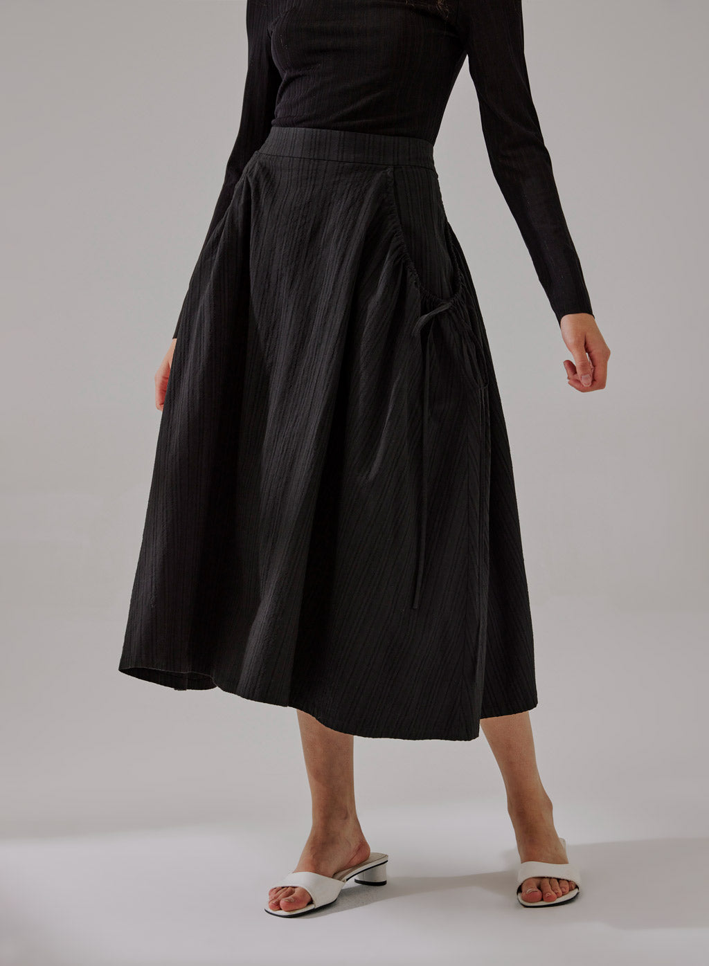 Drawstring Pleated Midi Skirt