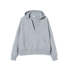 Grey V-neck hooded sweatshirt for women - loose and slim casual pullover