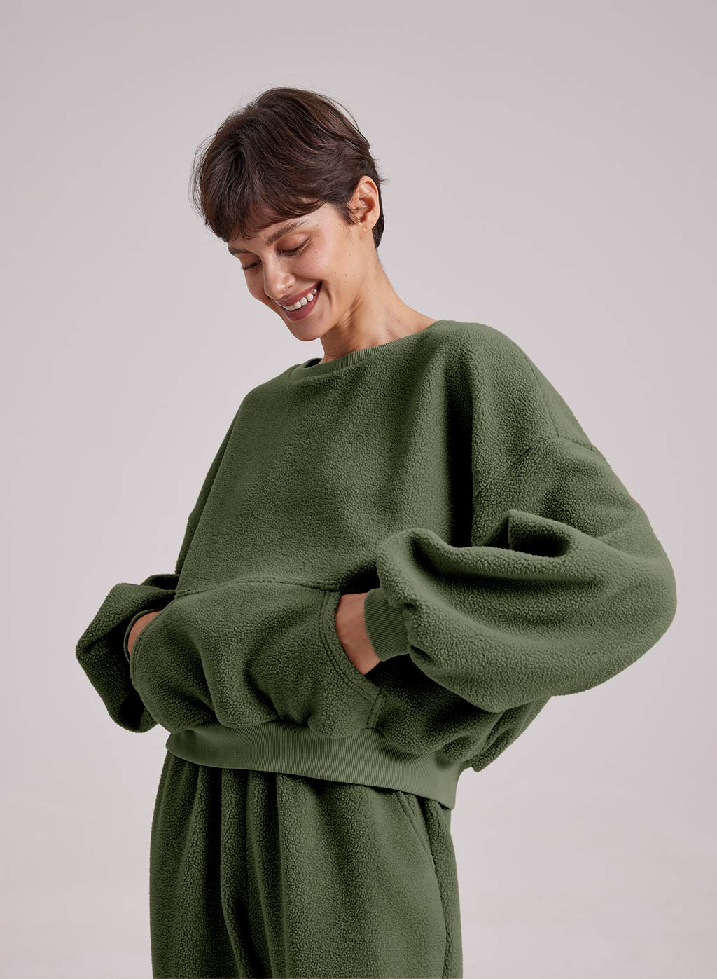 Fuzzy Puff-Sleeve Sweatshirt