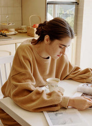 Fuzzy Puff-Sleeve Sweatshirt – Nap Loungewear Tops