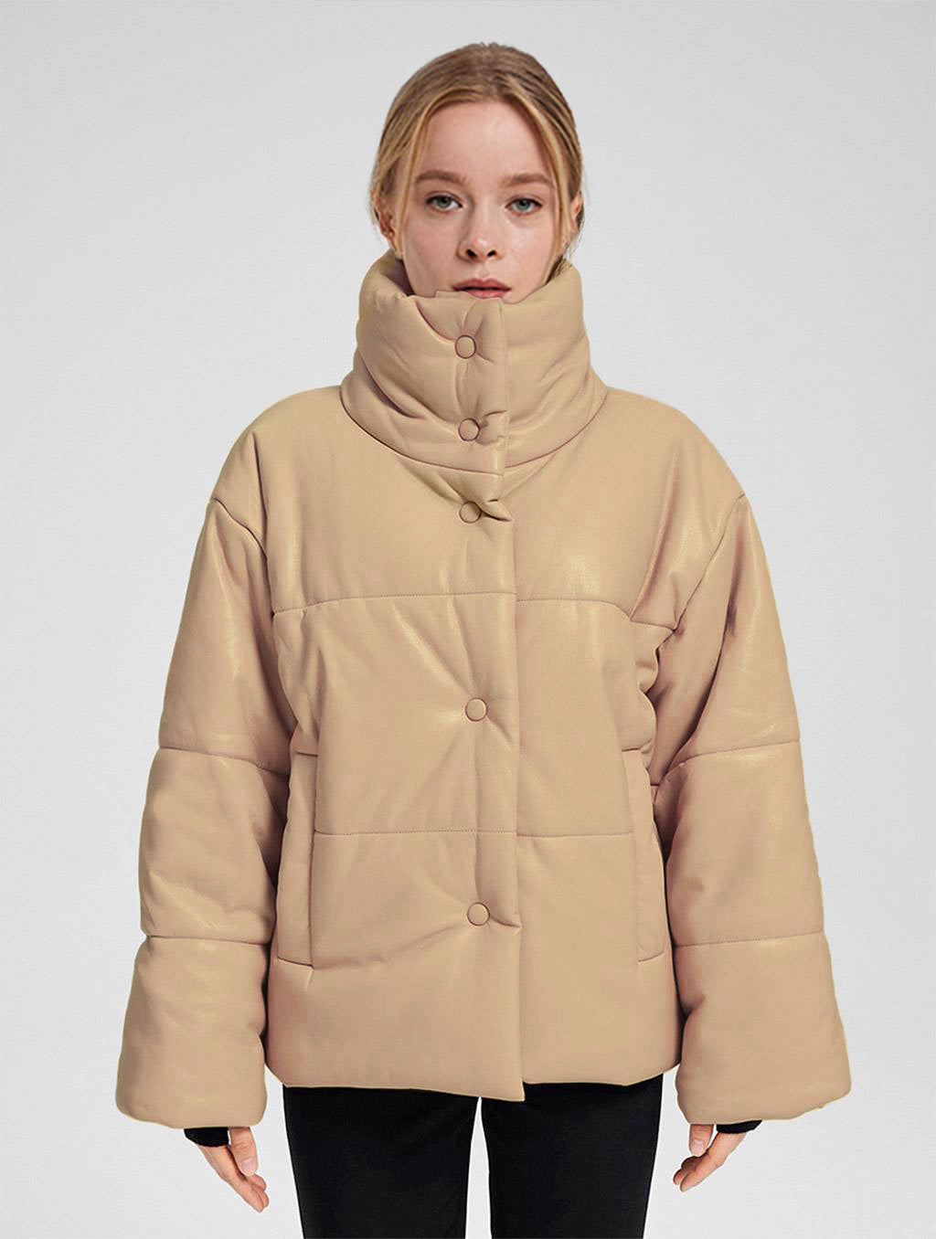 Buttoned Faux Leather Jacket