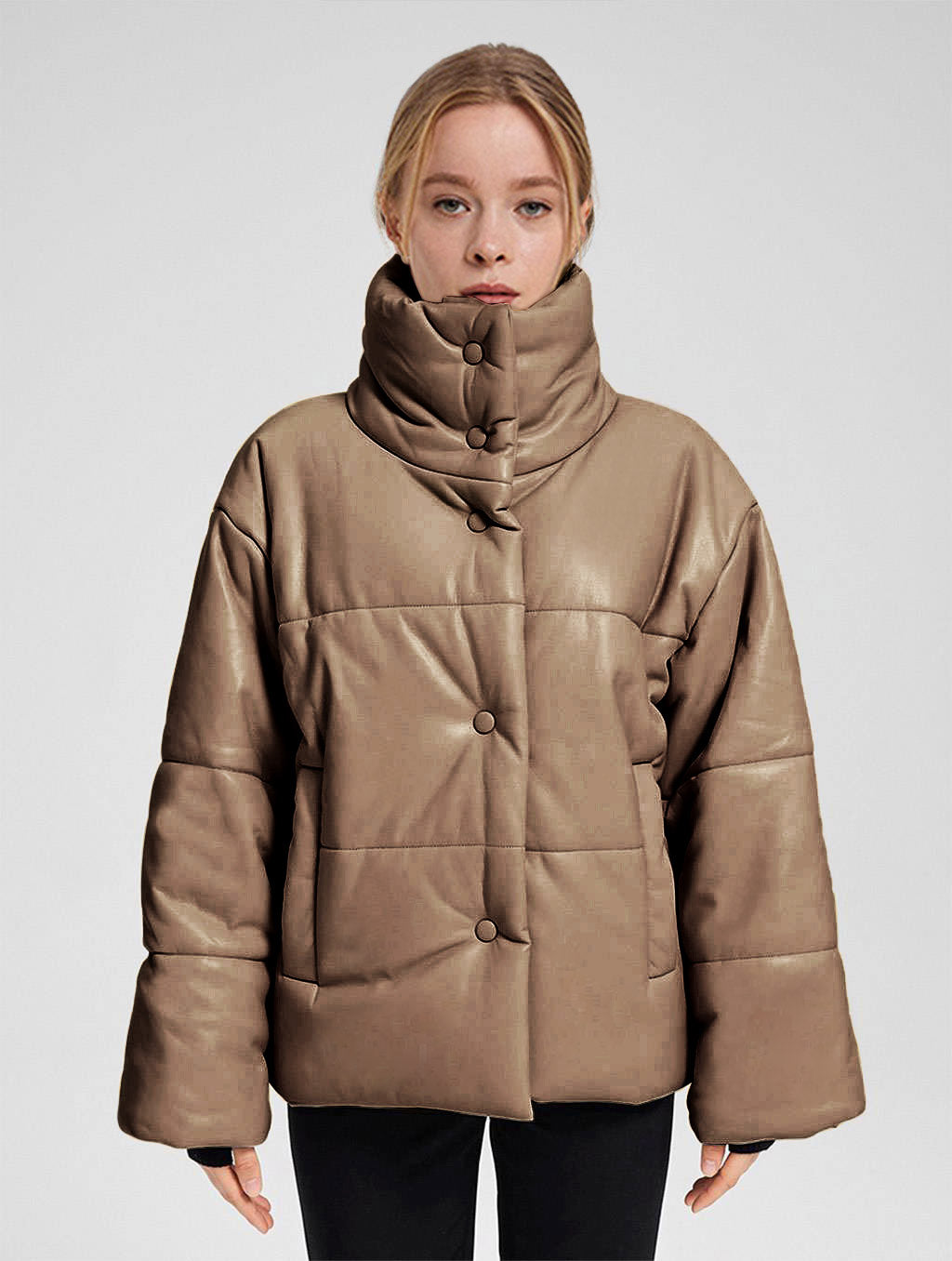 Buttoned Faux Leather Jacket