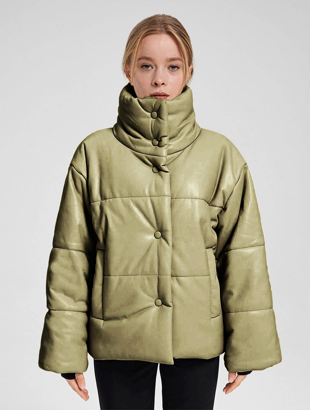 Buttoned Faux Leather Jacket