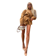 Suede shoulder padded suit jacket