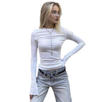 Solid Color Fashion Slim Fit Round Neck Flared Long Sleeve Top