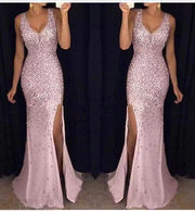 New slit broken foil dress long skirt evening dress