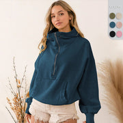 Hoodie Zipper Drawstring Long Sleeve Top