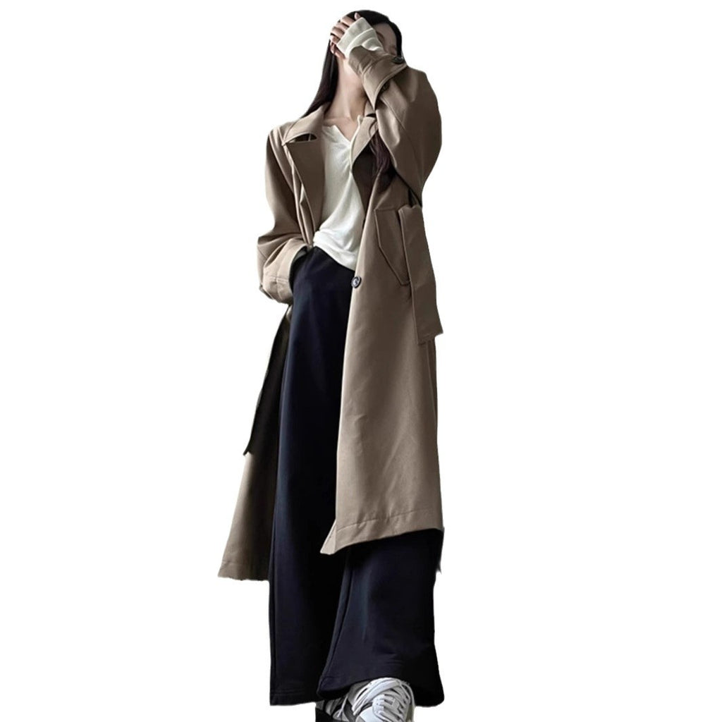 Khaki trench coat medium and long trench coat