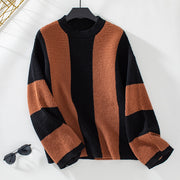 Loose crew neck knitted sweater contrasting colors