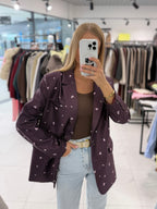 Floral lace up slim fit long sleeved blazer top