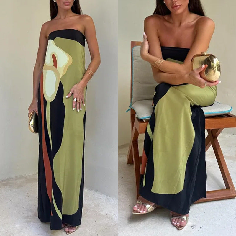 Sleeveless off-the-shoulder tube top sexy halter print dress