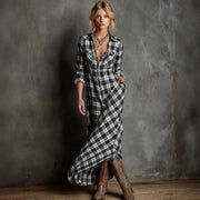 Long Sleeve Plaid Shirt Skirt