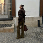 V-neck waist long-sleeved suede jacket